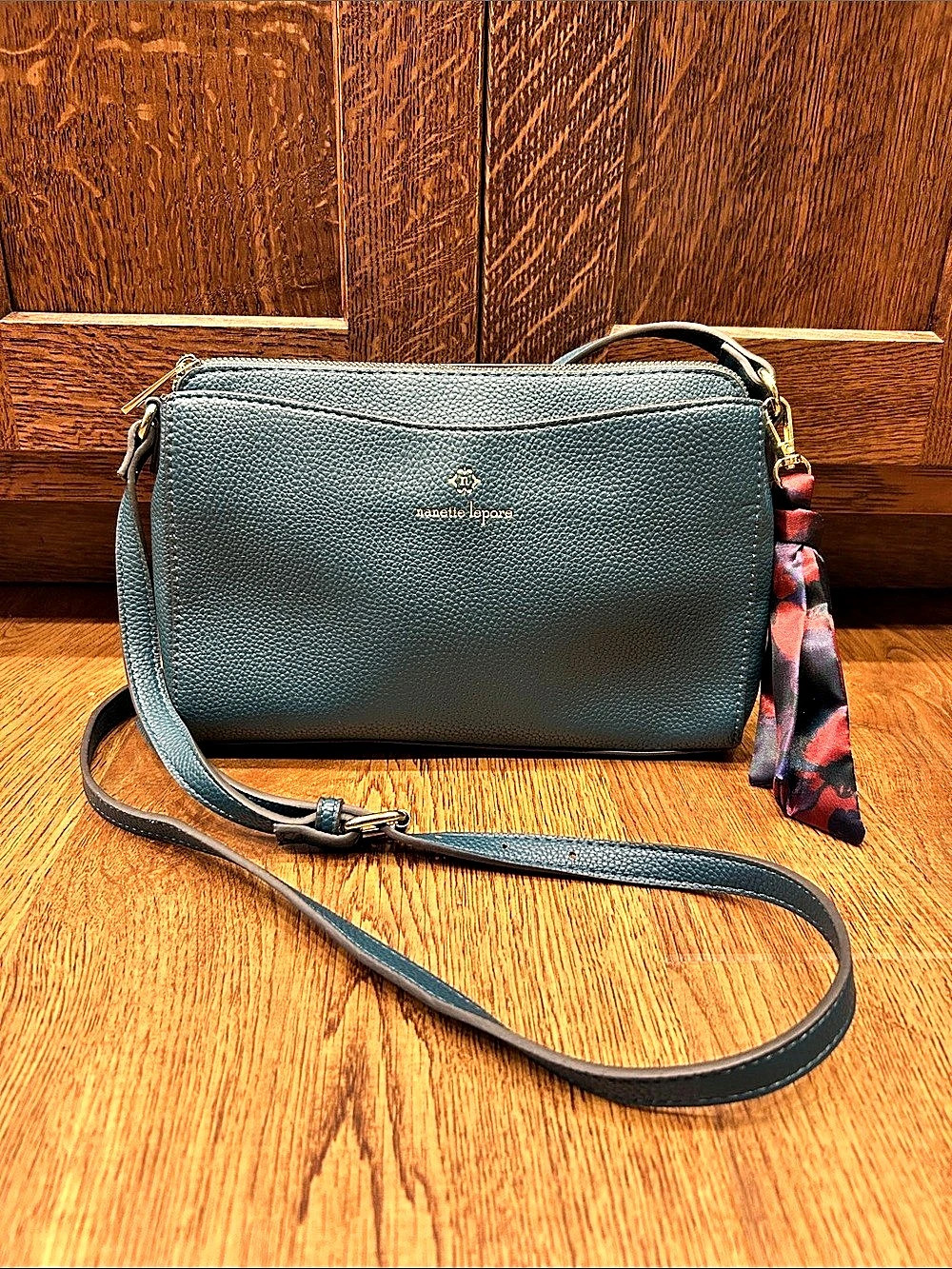 Nanette Lepore Lidia Crossbody Bag in Teal Blue with Scarf